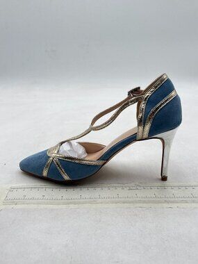 XYD Blue Latin Dance Sandals Shoes Pointed Toe T-strap High Heels D'Orsay Pumps